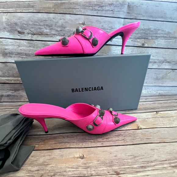 Balenciaga Cagole Pointed Toe Mule FluoPink BNIB - Picture 7 of 7